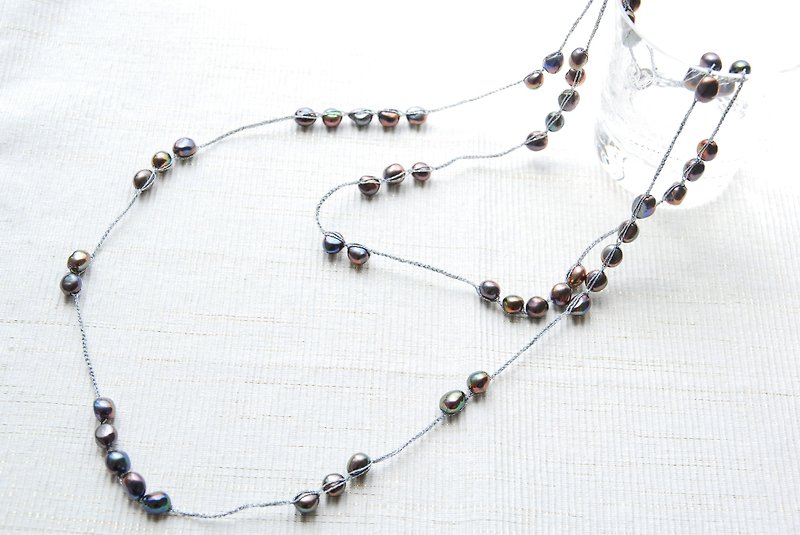 Navy Baroque Pearl Crochet Necklace - Necklaces - Gemstone Blue