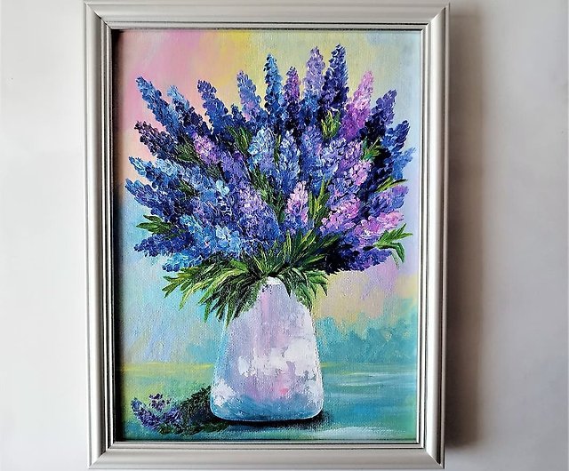 Painting lavender flowers in a vase artwork Bouquet art wall