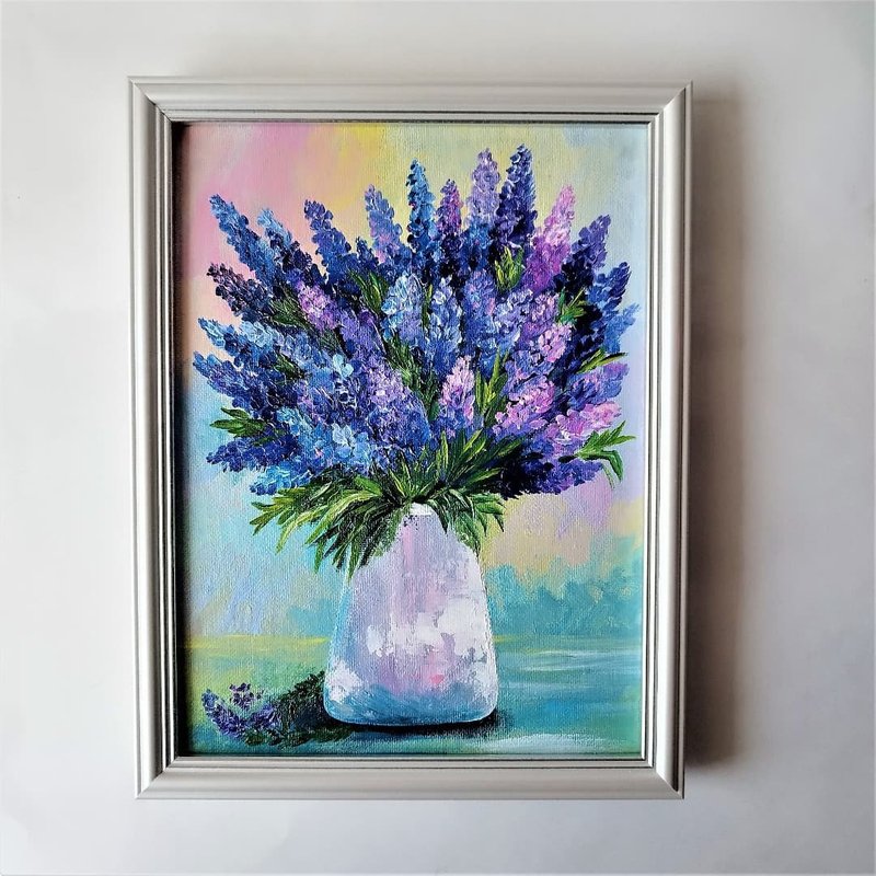Painting lavender flowers in a vase artwork Bouquet art wall decoration - 壁貼/牆壁裝飾 - 壓克力 多色