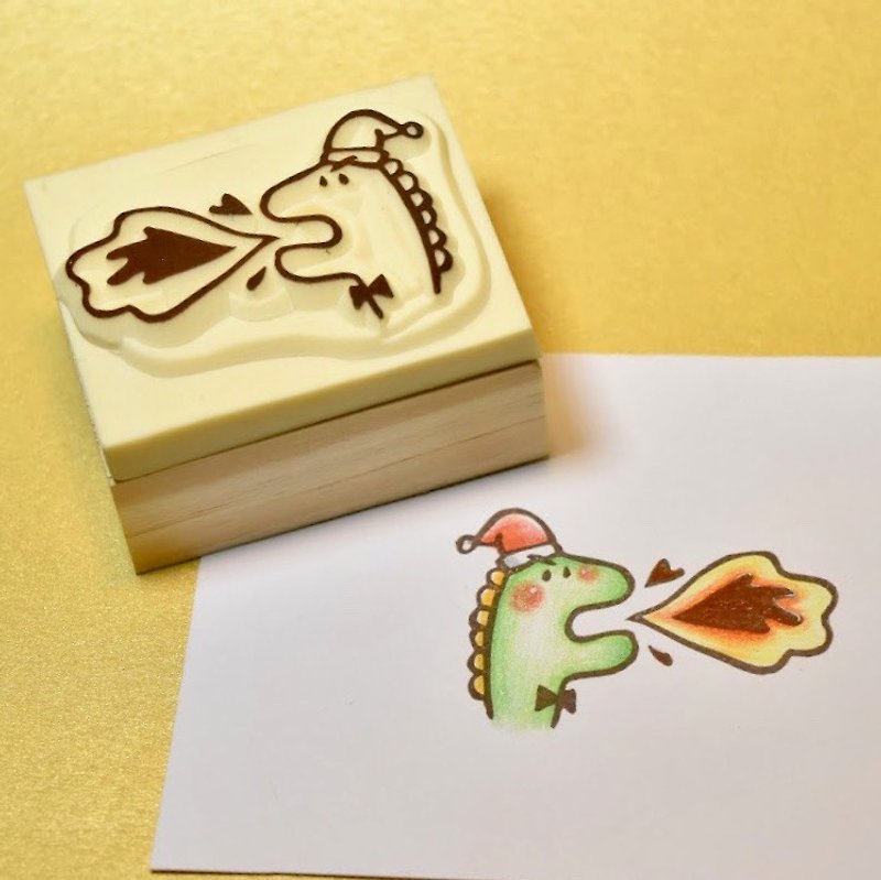 [Christmas limited] Christmas fire-breathing dragon BEN handmade rubber stamp - Stamps & Stamp Pads - Rubber Gold