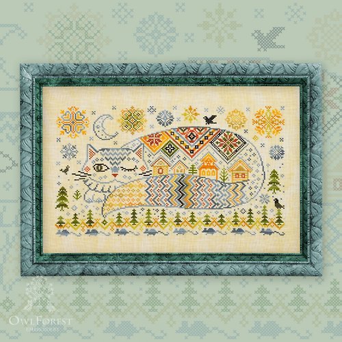 Bijouspace Bayun Cat cross stitch kit embroidery by Owlforest premium quality set
