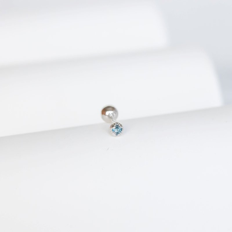 London Blue Topaz 925 Sterling Silver Mini Small Stone Turn Bead Gemstone - ต่างหู - เครื่องเพชรพลอย สีน้ำเงิน