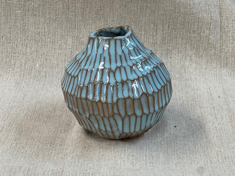 ดินเผา เซรามิก สีน้ำเงิน - Jun glaze small vase