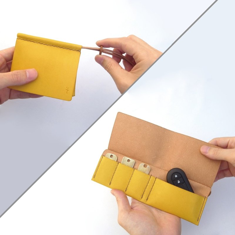 Key Case using Amur Corktree Dyed Leather【zlat3+1/ずらっと3+1】#3keys+1smartcardkey - ที่ห้อยกุญแจ - หนังแท้ สีเหลือง