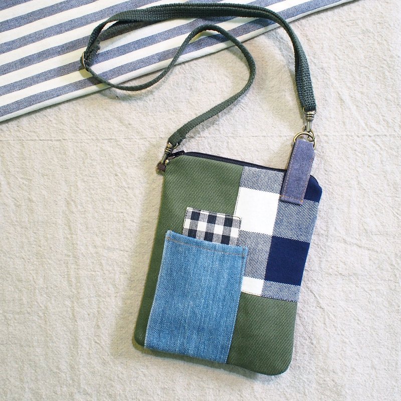 E*group Square Patchwork Small Goods Bag Army Green - กระเป๋าเดินทาง/ผ้าคลุม - ผ้าฝ้าย/ผ้าลินิน สีเขียว
