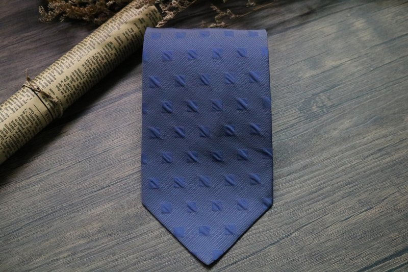 普蘭立體小方塊真絲領帶/紳士商務necktie - 領帶/領帶夾 - 絲．絹 藍色