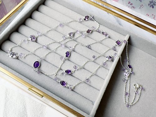 Esme Accessory 天然紫水晶 純銀長鍊 多層次手鍊 一款多戴 雅致百搭 手工設計款