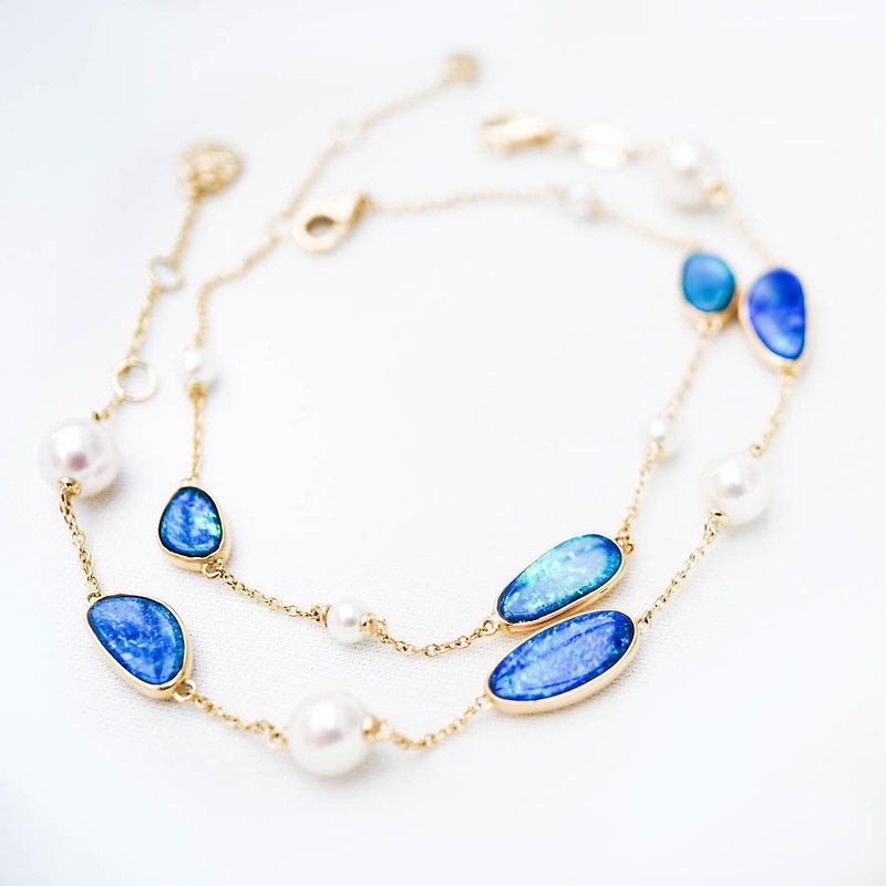 【Aurora】Original 18K gold ins natural opal pearl adjustable bracelet for women - สร้อยข้อมือ - เครื่องเพชรพลอย สีเงิน