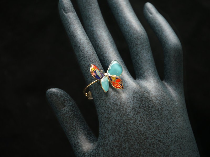 Yuzen Butterfly_Jie_Peacock Blue Dancer - แหวนทั่วไป - เรซิน สีน้ำเงิน