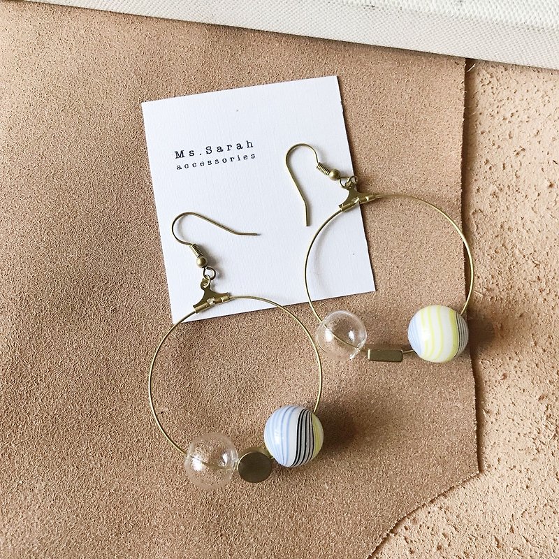 Glass Bubble_Brass Earrings_Japanese Aesthetics (Changeable Clip) - Earrings & Clip-ons - Glass Orange