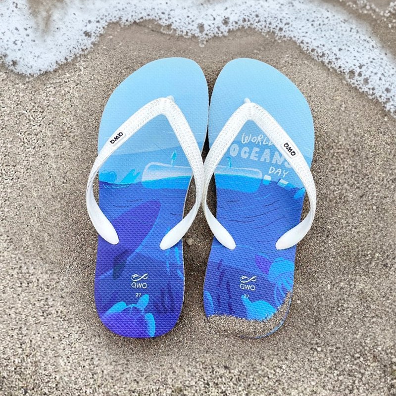 男款插圖夾腳拖鞋 防滑防水人字涼拖鞋 Astrid阿脆 -世界海洋日- - 拖鞋 - 橡膠 多色