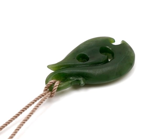 Vintage Sterling Silver Nephrite Fish Hook Pendant With Chain