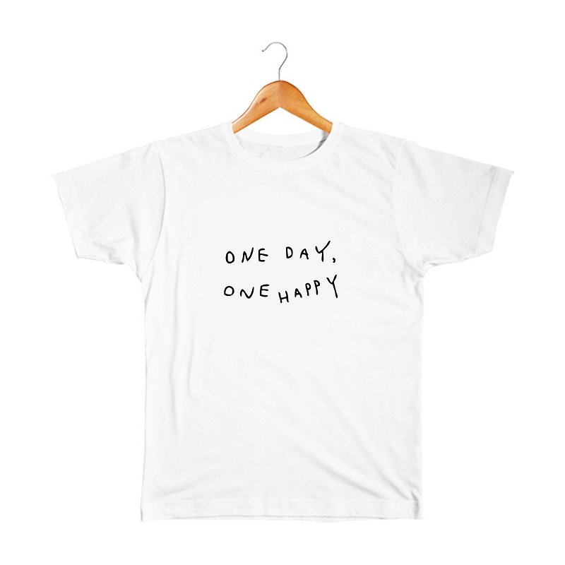 One day, one happy Kids T-shirt - เสื้อยืด - ผ้าฝ้าย/ผ้าลินิน ขาว