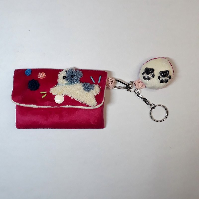 running puppy card holder keyring small pouch cute card holder - 卡片套/卡片盒 - 其他人造纖維 多色