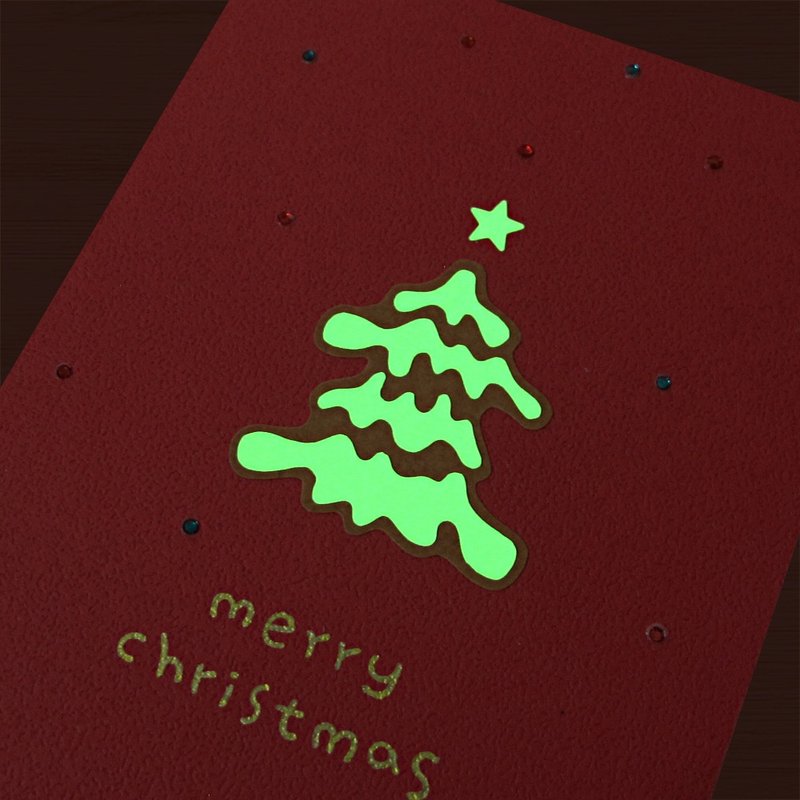 【聖誕樹】夜光聖誕卡片 \ 聖誕樹吸光後會發光 - 卡片/明信片 - 紙 紅色