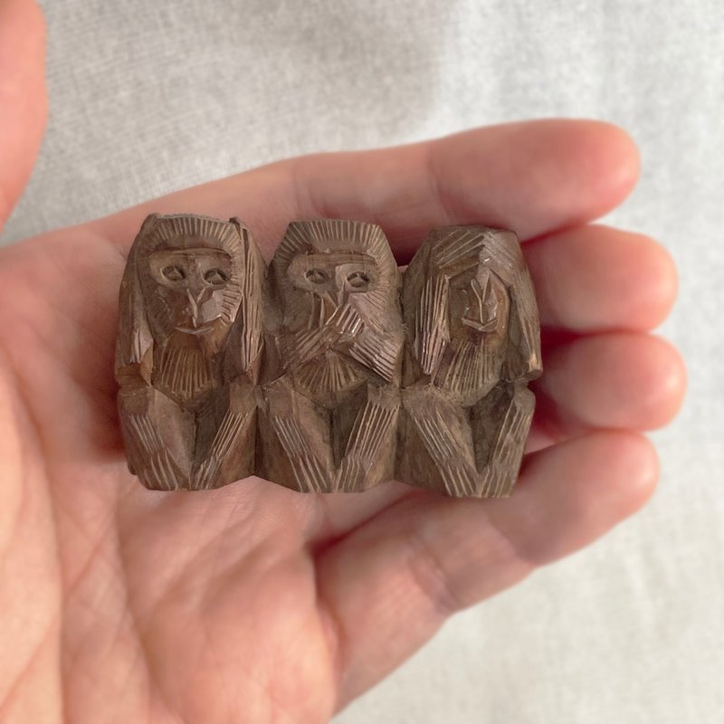三猿・木雕古件 - 擺飾/家飾品 - 木頭 咖啡色