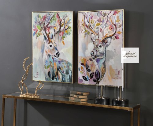 【美品】 IKEA絵画　鹿キャンバスアート2枚セット IKEA PJATTERYD シカ 鹿 トナカイ キャンバスアート - メルカリ