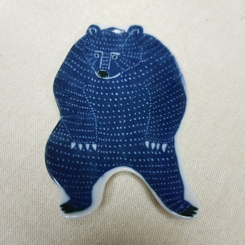 Kurashiki Artisan Planning Room KATA KATA Bear Tray【Hand Bean-Blue (94722-01)】 - จานเล็ก - เครื่องลายคราม สีน้ำเงิน