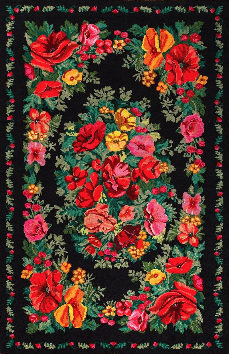 Cute Poppy Plant Rug for Bedroom / Colorful Poppy Flower Girl Nursery Carpet - 地墊/地毯 - 棉．麻 多色
