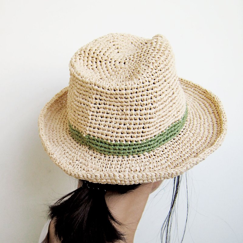 Cool summer simple trim paper paper gentleman straw hat \\ light card + grass green \\ - Hats & Caps - Paper Green