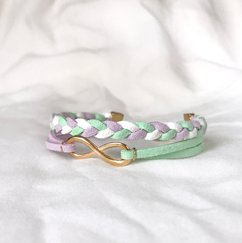 Handmade Double Braided Infinity Bracelets Rose Gold Series – purple and mint - Bracelets - Other Materials Purple