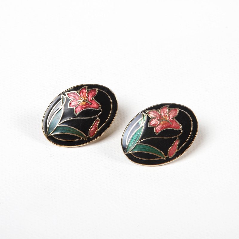 [Earth] Vintage Flowers Earrings Vintage Earrings Antique Earrings - Earrings & Clip-ons - Copper & Brass Black