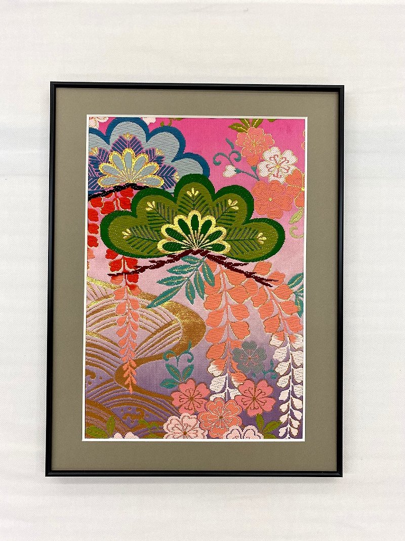 The art panel made from Japanese bride Kimono　Pine Matsu Kimono pattern　110 - Items for Display - Silk Pink