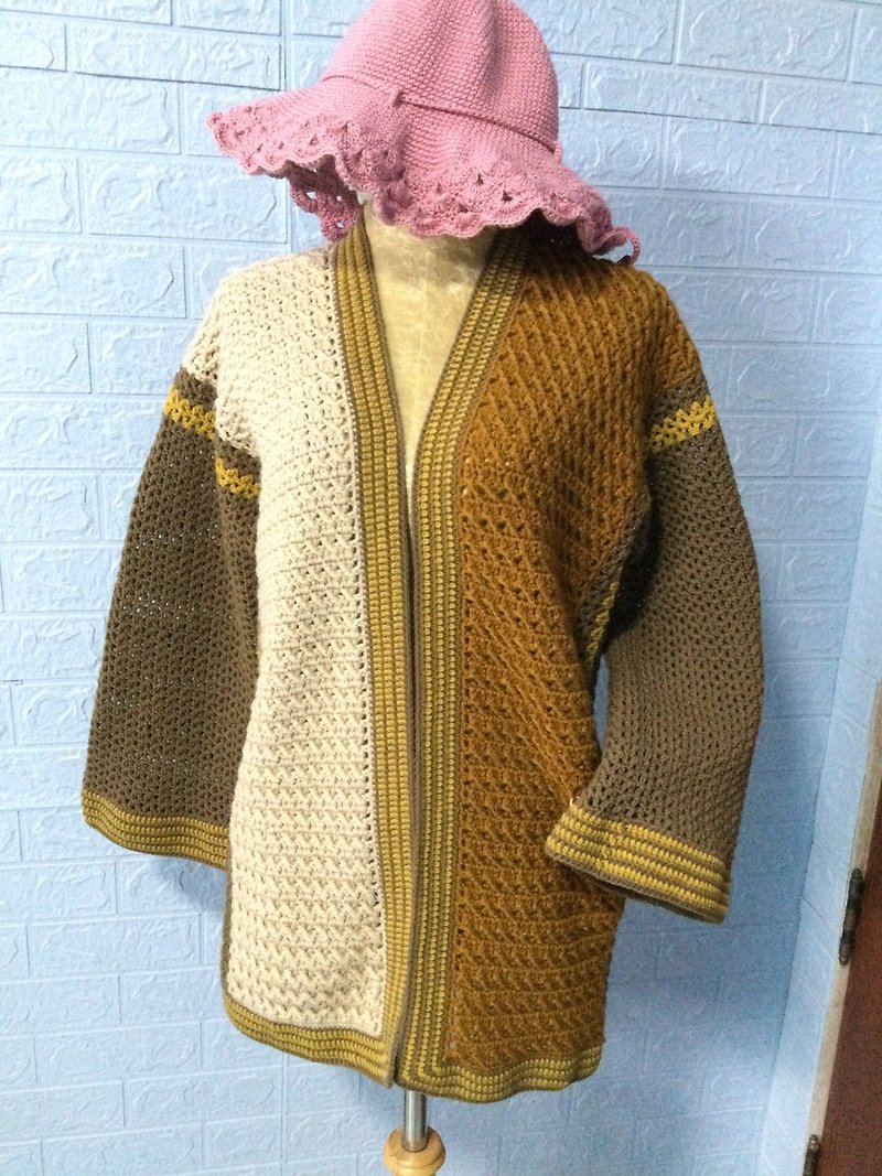 かぎ針編みのカーディガン手作りニットセーター - ブレザー・コート - アクリル ブラウン