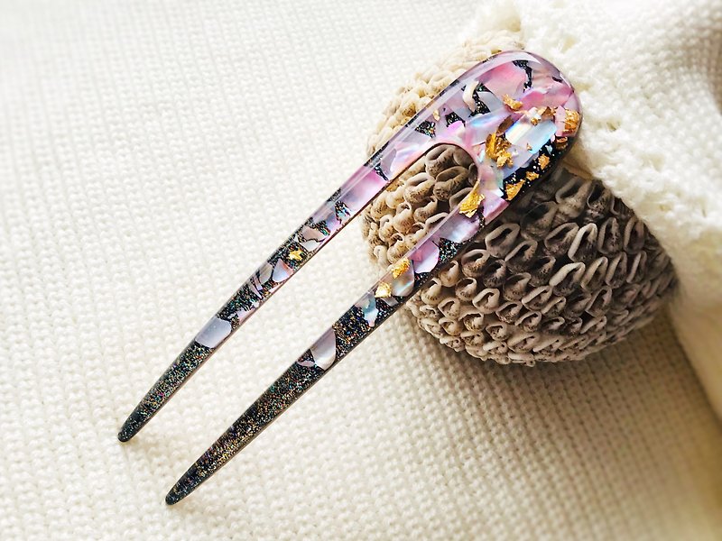 Pink hair fork with mother of pearls, hair clip, hair chopsticks - Hair Accessories - Acrylic Pink