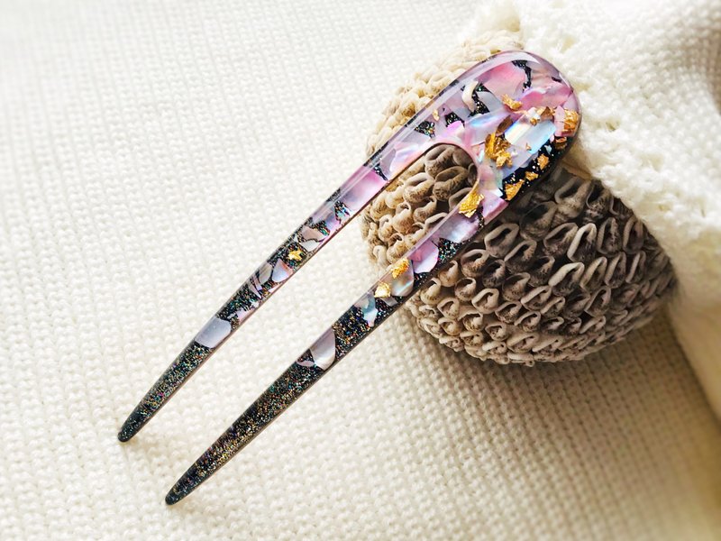 Pink hair fork with mother of pearls, hair clip, hair chopsticks - เครื่องประดับผม - อะคริลิค สึชมพู