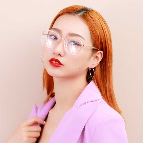 ASLLY Refined Eyewear ASLLY流光玫瑰金多邊方框濾藍光眼鏡 | 梯形框型設計