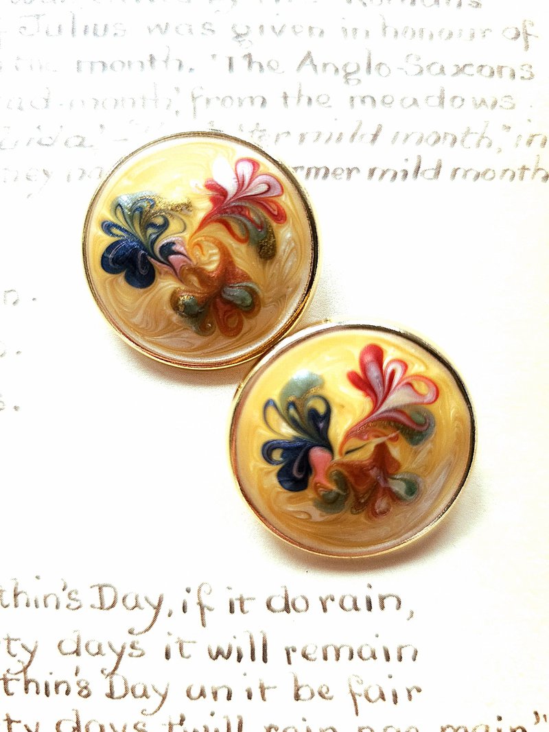 Mi Xing mixed color glaze retro clip-on earrings/early jewelry/vintage/Western antique jewelry - ต่างหู - โลหะ 