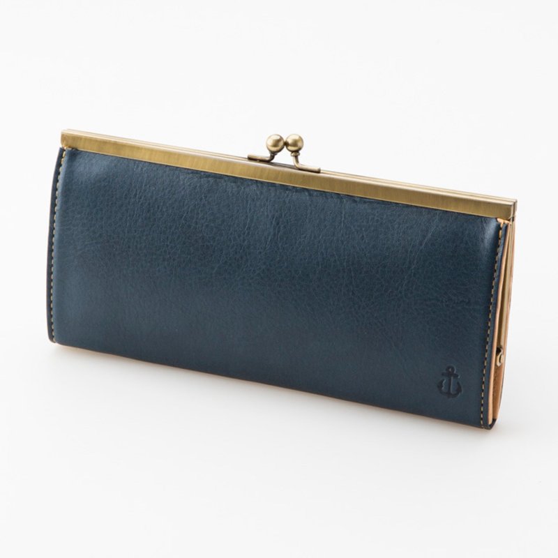 Hokkaido cowhide wallet Gamaguchi type deep indigo navy -MADE IN Kobe- - กระเป๋าสตางค์ - หนังแท้ สีน้ำเงิน