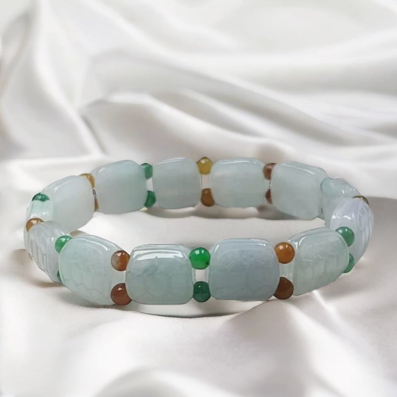 [Auspiciousness and Longevity] Colorful Jadeite Turtle Shell Bracelet | Natural Burmese Jade Grade A Jadeite - Bracelets - Jade Transparent