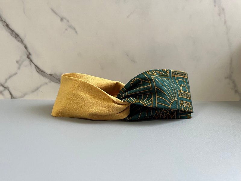 Double-piece headband/Taiwan Green Flower Window-Gold - Headbands - Cotton & Hemp Green