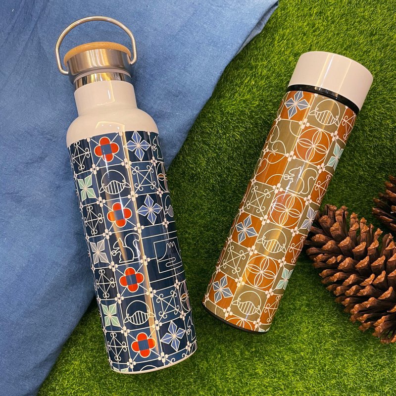 [Sen Zhihai] Retro iron grille thermos bottle 750ml/500ml (spot + pre-order) - Vacuum Flasks - Stainless Steel Blue