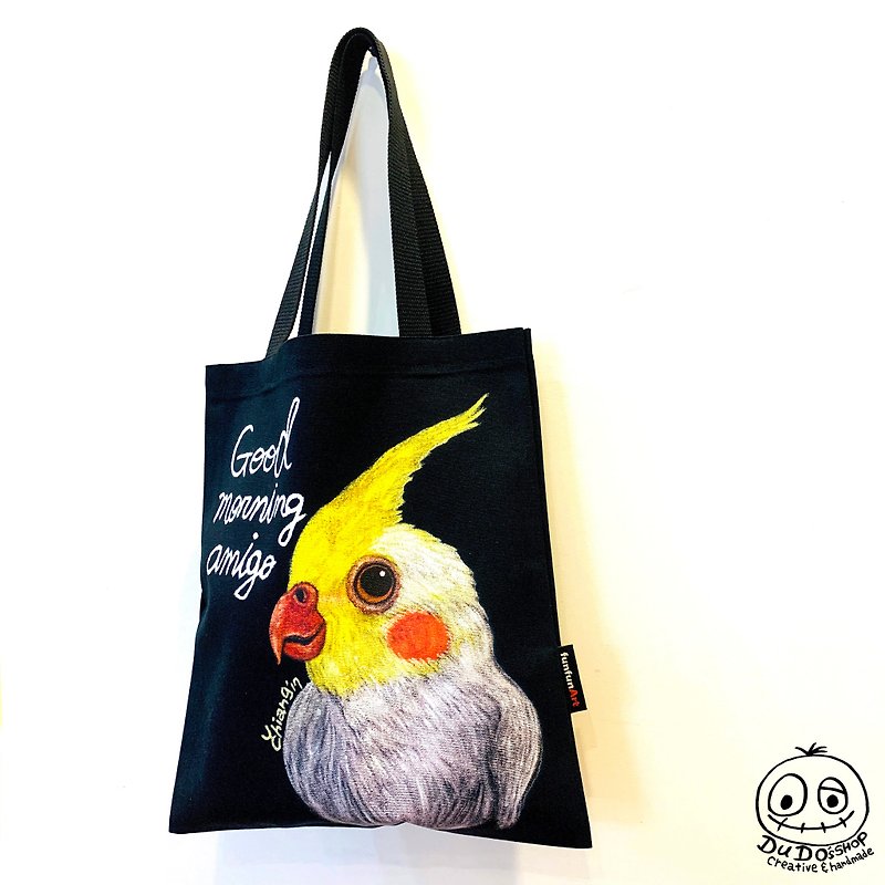 Hand-painted illustration parrot bird canvas bag/environmental bag/shopping bag/handbag/tote bag/shoulder bag - Handbags & Totes - Cotton & Hemp 
