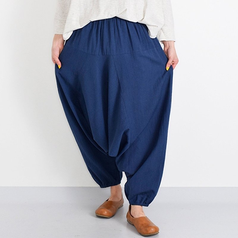 Simple relaxed saruel pants - กางเกงขายาว - ผ้าฝ้าย/ผ้าลินิน สีน้ำเงิน