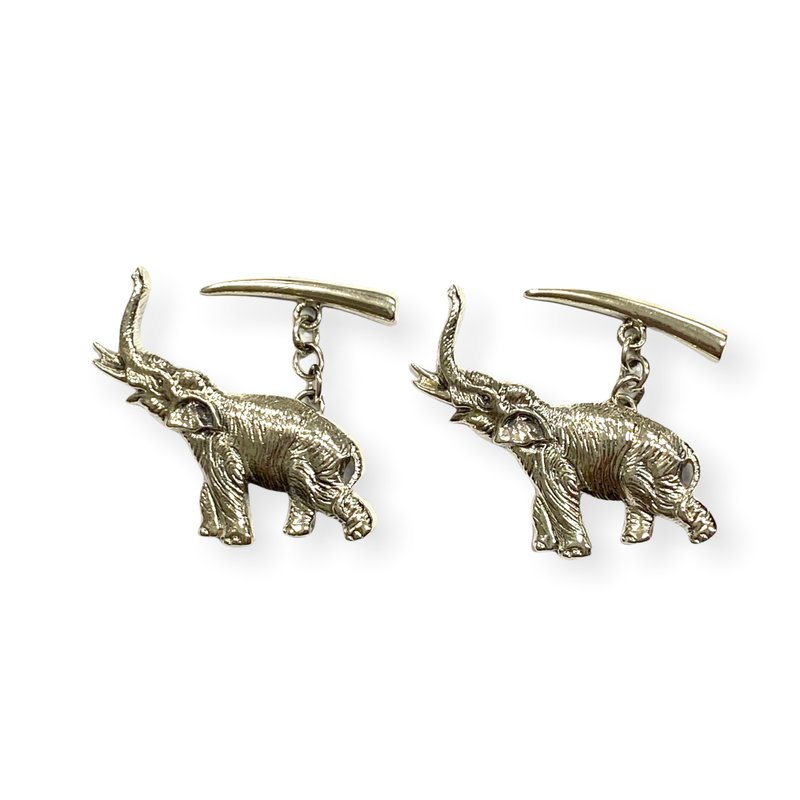 Victorian Style Elephant Cufflinks 925 Sterling Silver Mens Fathers Day Gift - 袖扣 - 純銀 銀色