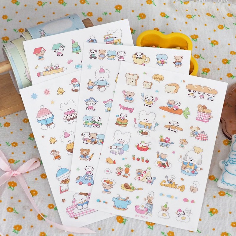 子犬バスVOL.16 かわいい子犬 合成紙ステッカー/手帳コラージュ装飾ステッカー/グカコラージュ - ステッカー・シール - 紙 多色