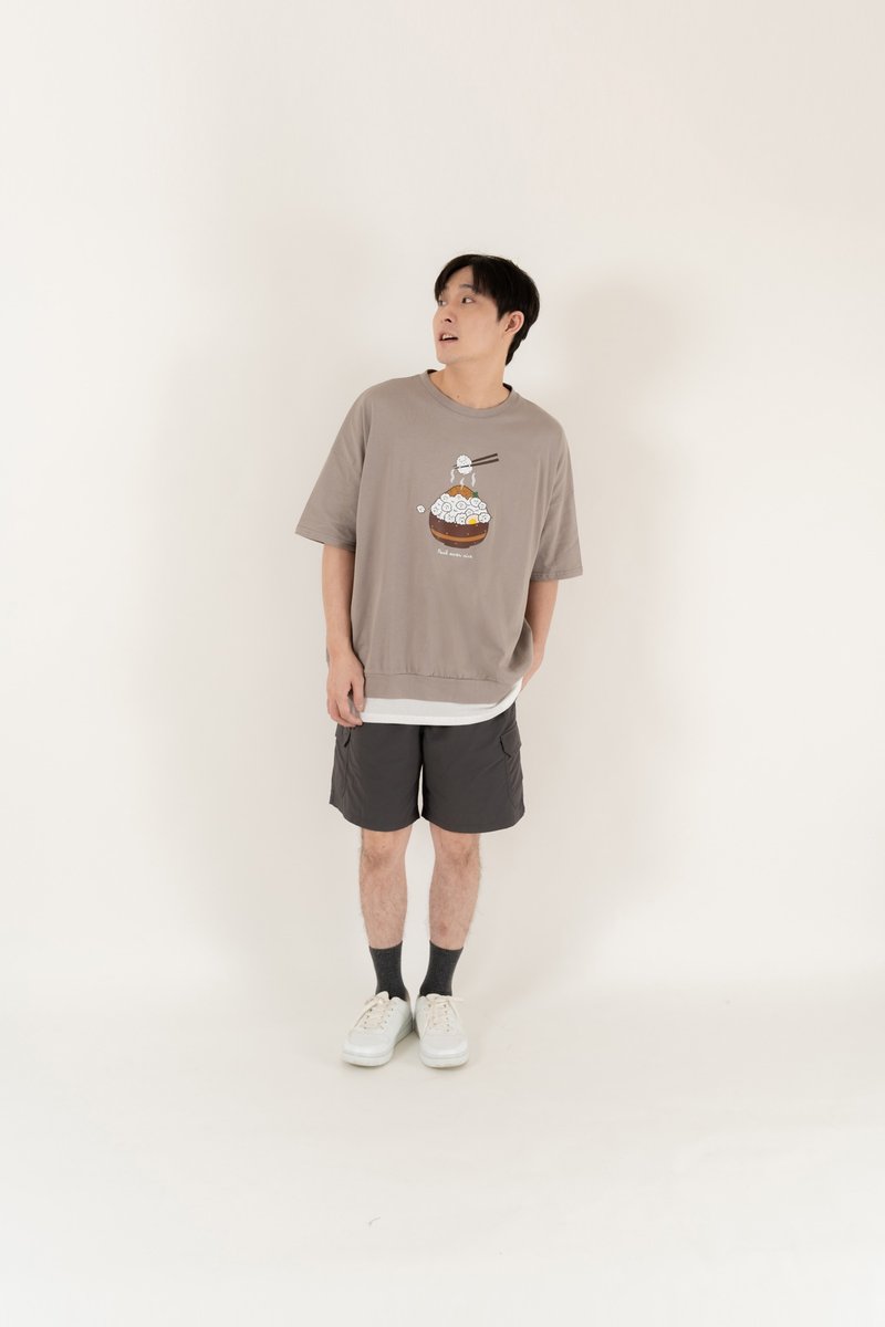 泡泡洋飯糰-層次感oversize T-shirt(可可咖) - 男 T 恤 - 棉．麻 卡其色
