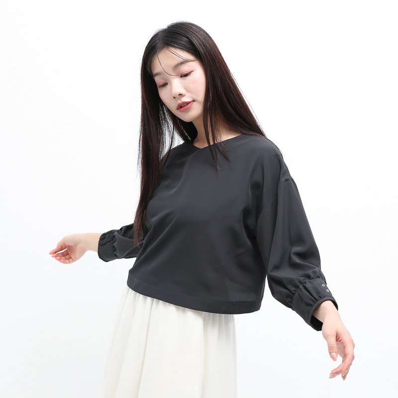 [Classic original] Qisi_Qisi wrinkled top_CLT508_black - Women's Tops - Polyester Black