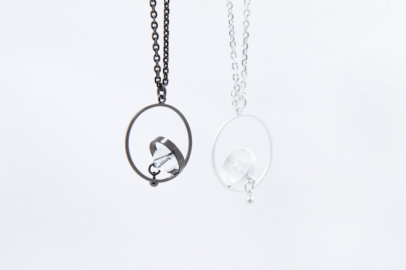 White crystal winter limited small universe round necklace _ silver white _ black silver _ white crystal - Necklaces - Other Metals 