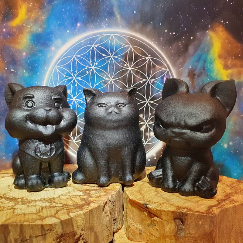 精雕版 黑曜石萌寵 柴犬 貓咪 狗狗 送禮 避邪擺件 - 擺飾/家飾品 - 水晶 黑色