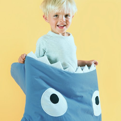 JIOUU 設計樂生活 BabyBites鯊魚咬一口純棉兒童多功能睡袋-湛灰藍