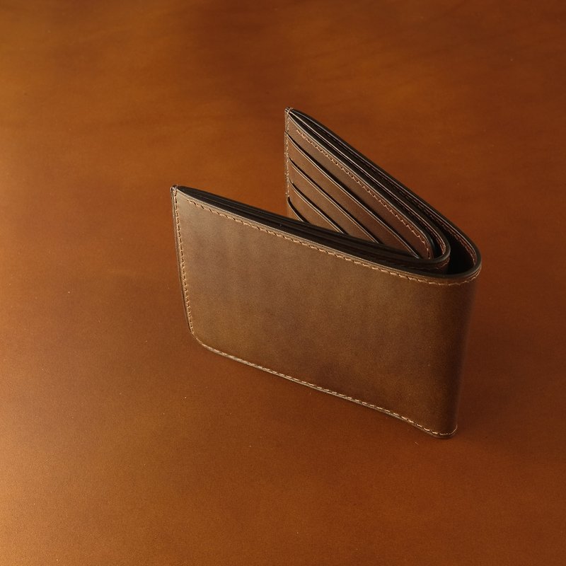 Handmade BUTTERO leather bifold wallet - 長短皮夾/錢包 - 真皮 咖啡色