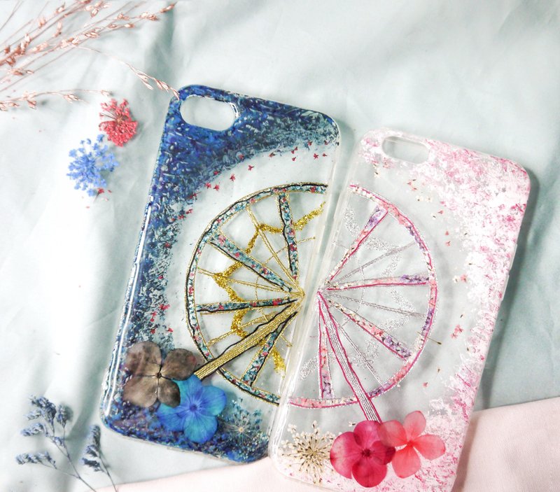 Pressed Flower Ferris Wheels Matching Phone Case | Black & Blue - Phone Cases - Plants & Flowers Black