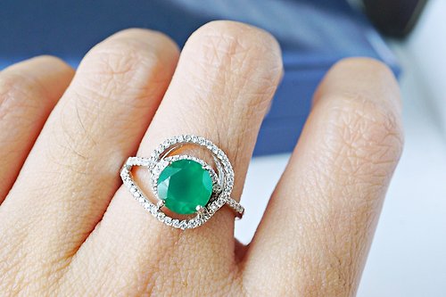 roseandmarry Natural Green Agate Sterling Silver925 Ring