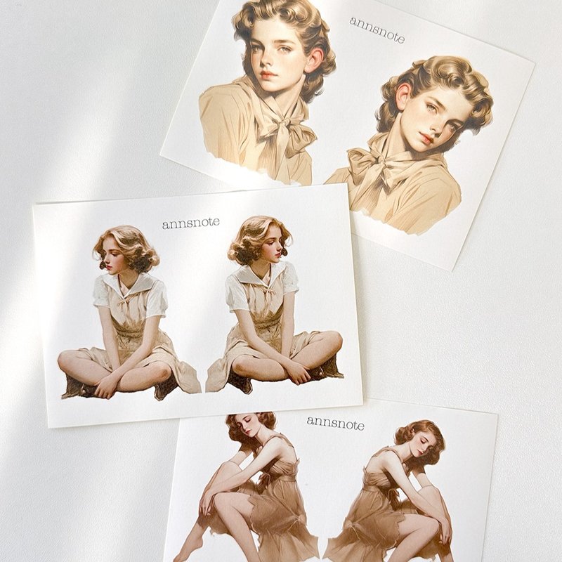 Brown Girl Sticker 3Design mix (anns note) vintage collage - 貼紙 - 紙 卡其色