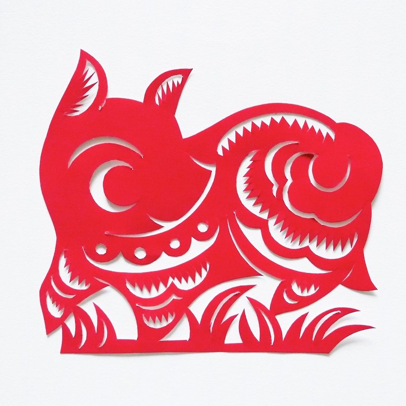 Kirigami Etoinu Twelve Chinese Zodiac Dogs - โปสเตอร์ - กระดาษ สีแดง